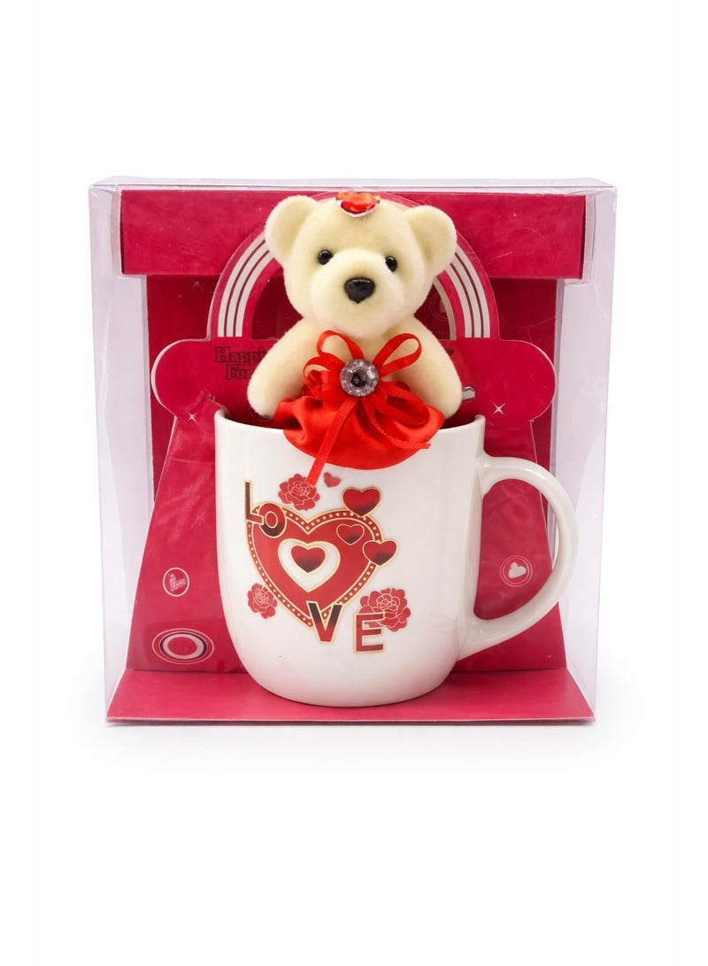 المنزل الذكي طقم هدايا عيد الحب من هوم سمارت - كوب سعة 370 مل مع دمية دب، هدية مثالية للأصدقاء أو الزوجة أو الزوج، مناسبة لعيد الحب والذكرى السنوية وأعياد الميلاد. - Image 1